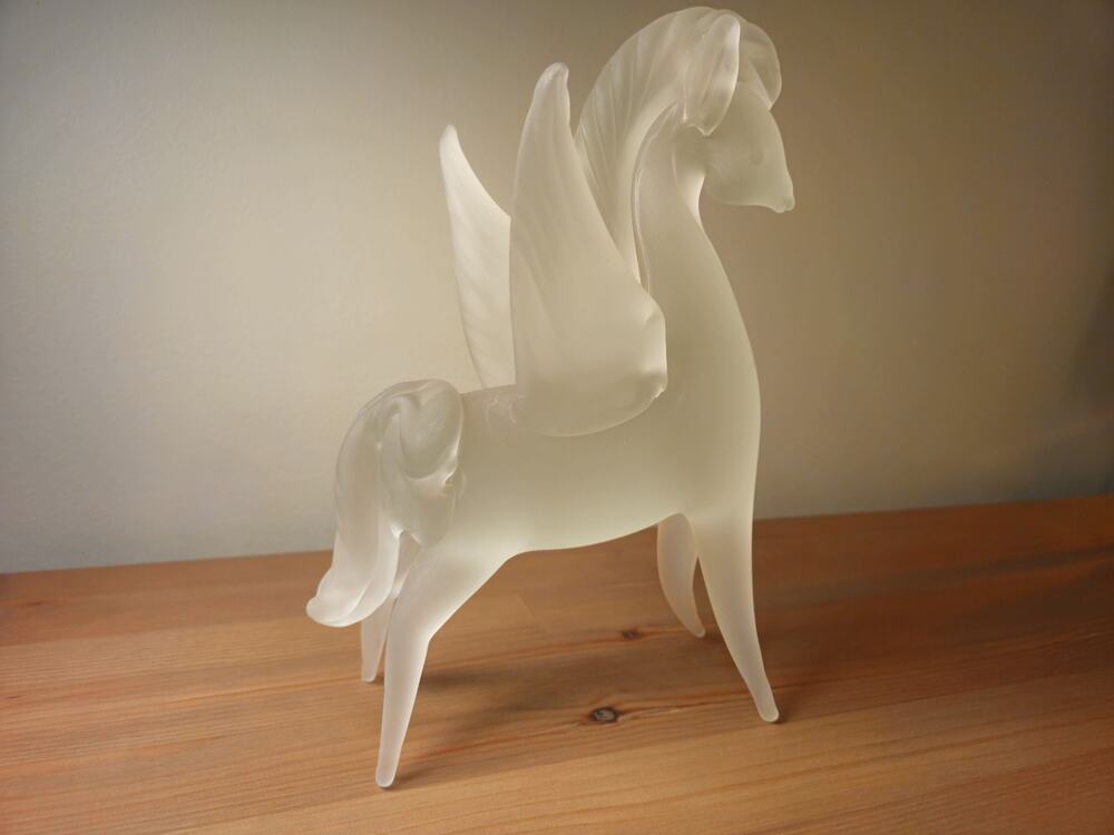 Vintage Frosted Glass Winged Pegasus Horse Figurine 10"